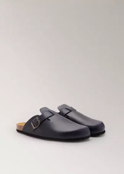 Mango Chaussons Sabots En Cuir In Blue