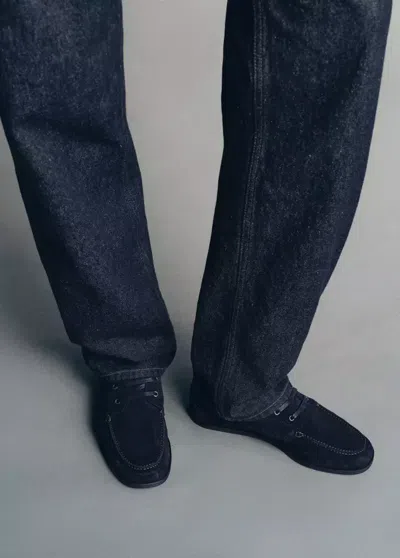 Mango Chaussures Bateau Cuir In Bleu Indigo