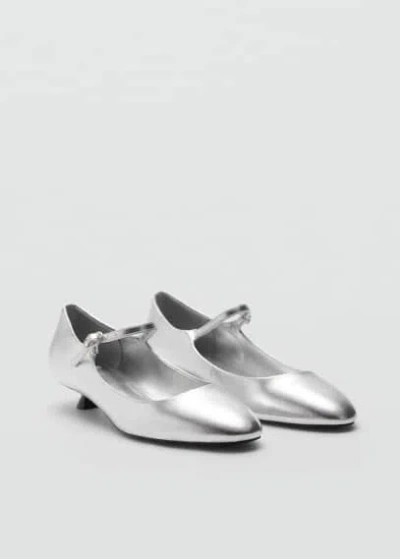 Mango Chaussures Boucle Talon Kitten Heel In Silver
