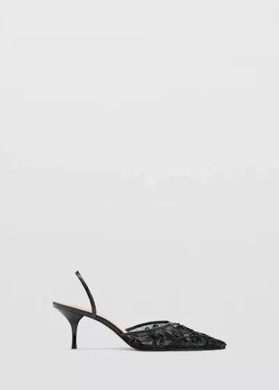 Mango Chaussures Talon Kitten Heel Brodées De Sequins In Black