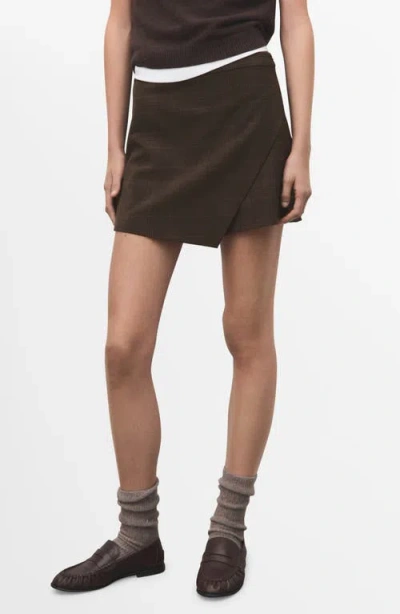 Mango Check Asymmetric Front Miniskort In Brown