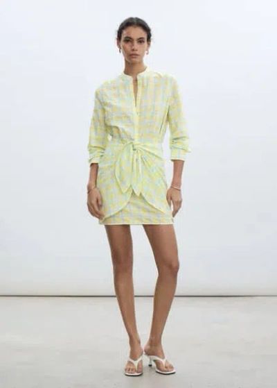 Mango Check Bow Dress Pastel Yellow In Jaune Pastel