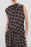 Mango Check Cap Sleeve Top In Brown