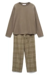Mango Check Cotton Flannel Pajamas In Green