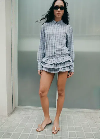 Mango Check Cotton Shirt In Blue