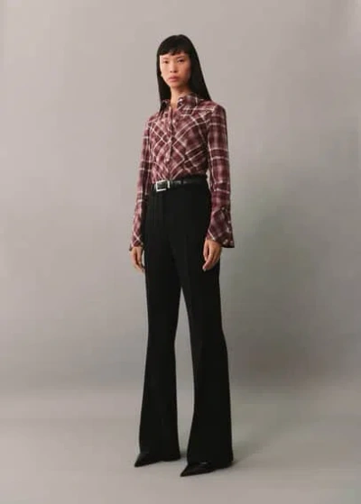 Mango Check Cotton Shirt Burgundy