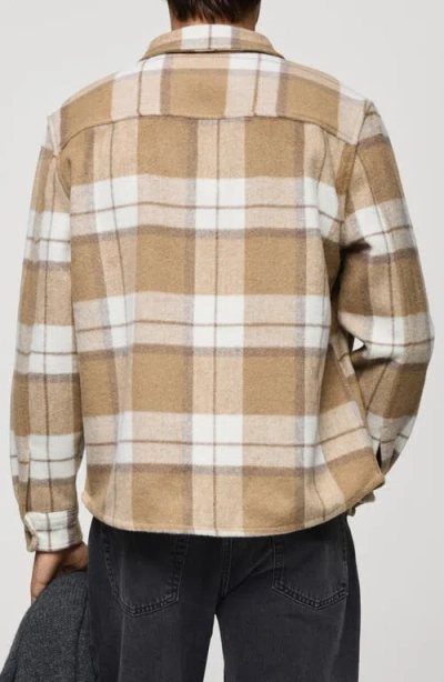Mango Check Flannel Overshirt In Beige