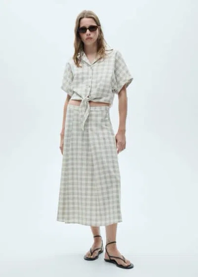 Mango Check Flared Skirt Ecru