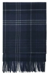 Mango Check Fringe Scarf In Dark Navy
