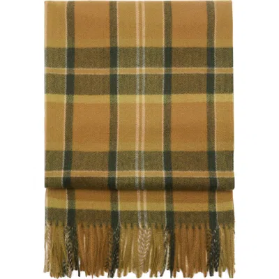 Mango Check Fringe Scarf In Dark Yellow