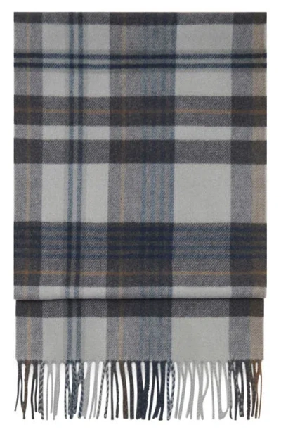 Mango Check Fringe Scarf In Gray