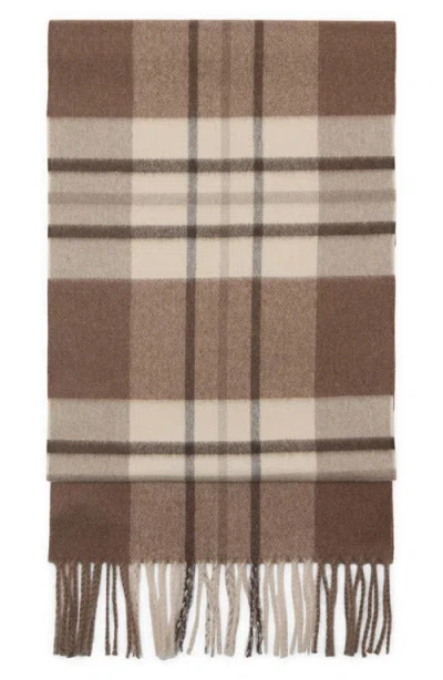 Mango Check Fringe Scarf In Brown