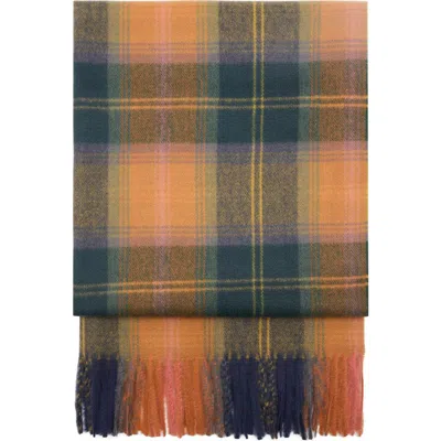 Mango Check Fringe Scarf In Orange