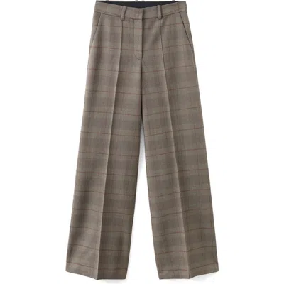 Mango Check High Rise Straight Leg Pants In Brown