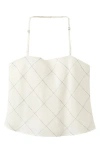 Mango Check Linen Halter Top In White