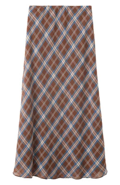 Mango Check Midi Skirt In Brown