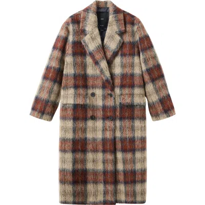 Mango Check Plaid Wool Blend Double Breasted Coat In Neutral