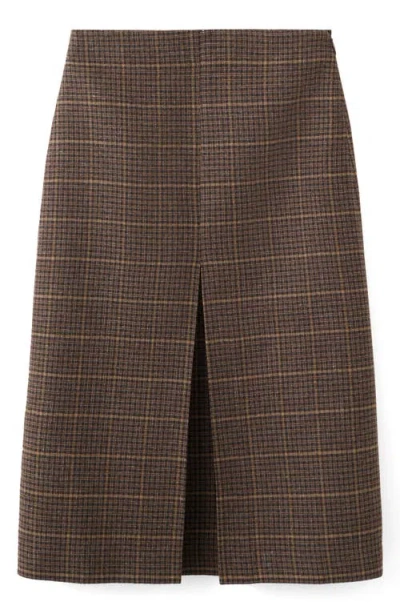 Mango Check Pleat Front Midi Skirt In Brown