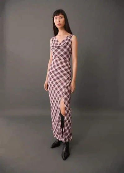 Mango Check-print Midi-dress Maroon