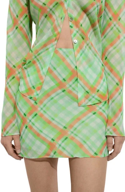 Mango Check Print Miniskirt In Green