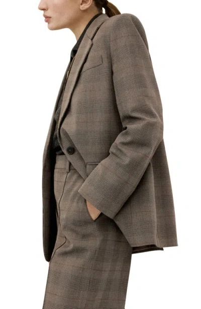 Mango Check Print One-button Blazer In Brown