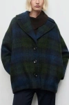 Mango Check Print Oversize Coat In Blue