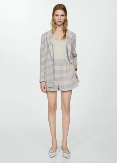 Mango Check Print Pleated Shorts Grey