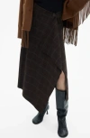 Mango Check Ruffle Skirt In Khaki Brown