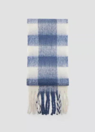 Mango Check Scarf With Fringed Ends In Bleu