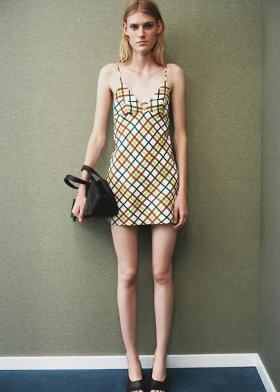 Mango Check Short Dress Off White In Multi