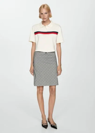 Mango Check Skirt With Decorative Bow Grey