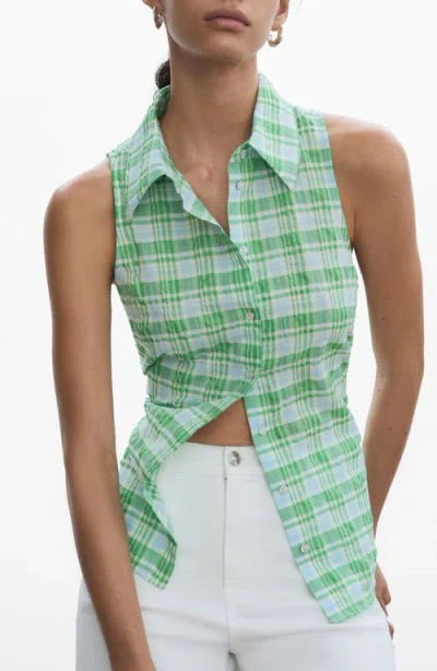 Mango Check Sleeveless Button-up Top In Green