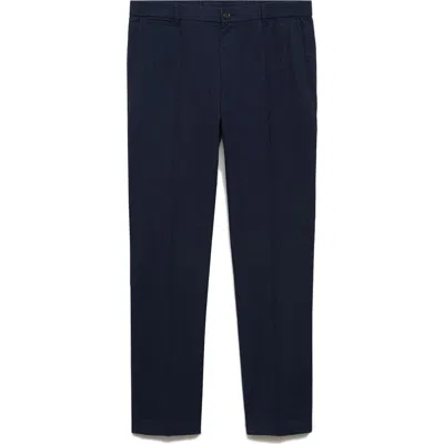 Mango Check Slim Fit Pants In Indigo Blue