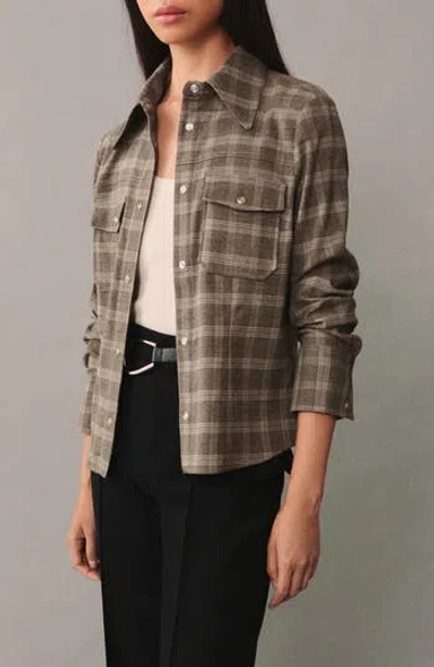Mango Check Snap-up Overshirt In Beige