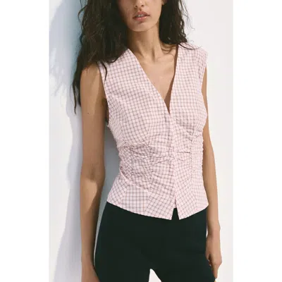 Mango Check V-neck Sleeveless Top In Pink
