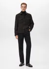 Mango Check Wool-blend Overshirt In Black