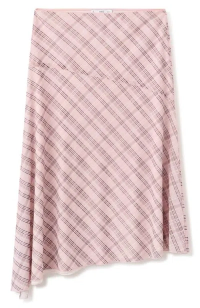 Mango Checked Asymmetric Skirt In Pink