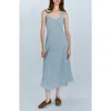 Mango Checked Asymmetrical Midi Dress In Blue