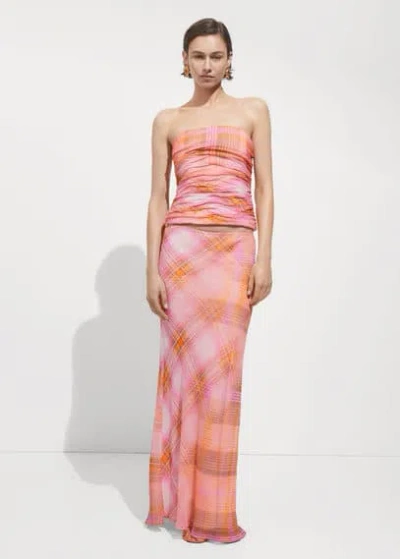 Mango Checked Bandeau Top In Orange