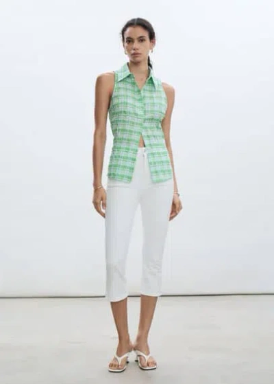 Mango Checked Sleeveless Shirt Green In Vert