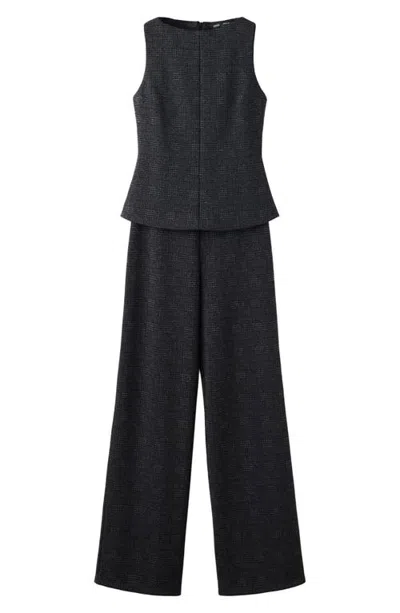 Mango Checked Wide Leg Jumpsuit In Gray