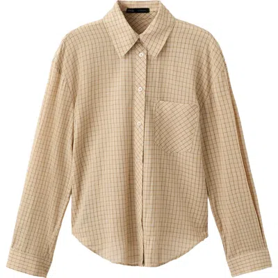 Mango Checkered Cotton Button-up Shirt In Brown