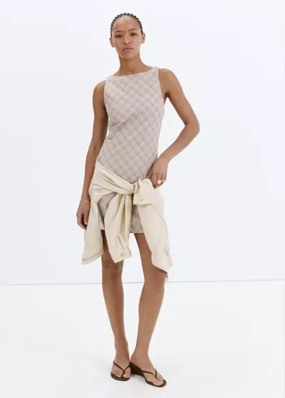 Mango Checkered Dress With Back Detail In Ecru