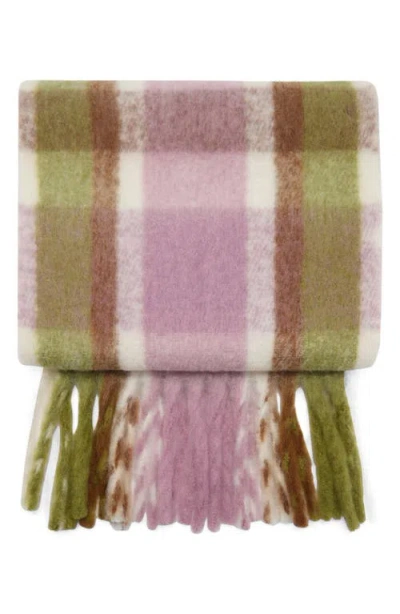 Mango Checkered Fringe Scarf In Green