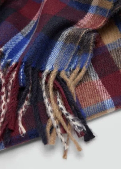 Mango Check Scarf With Fringed Ends Blue