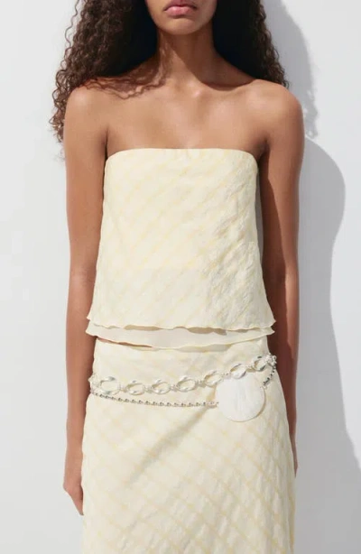 Mango Checkered Strapless Top In Yellow