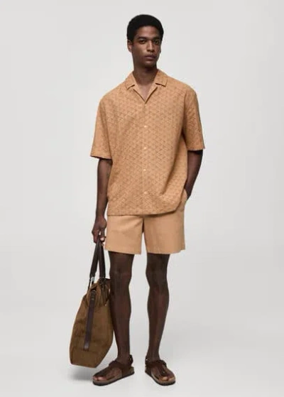Mango 100% Embroidered Cotton Shirt Salmon