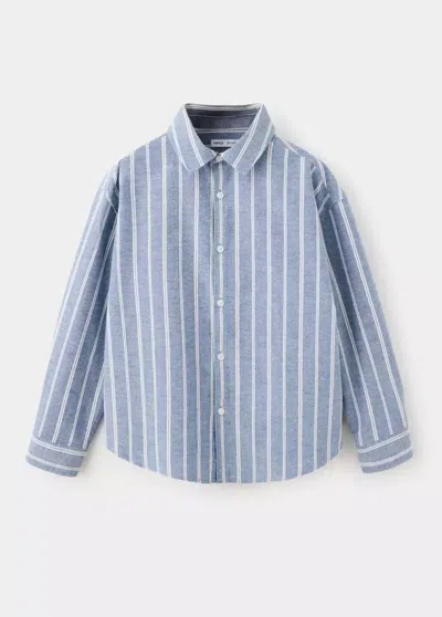 Mango Kids' Chemise 100 % Coton Rayures In Blue
