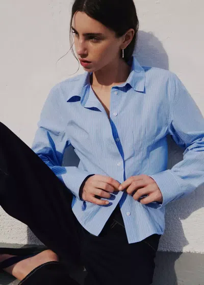 Mango Chemise 100 % Coton Rayures In Bleu Ciel