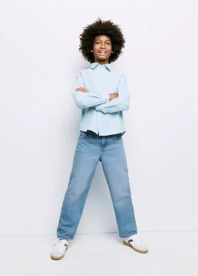 Mango Kids' Chemise 100 % Coton Rayures In Blue